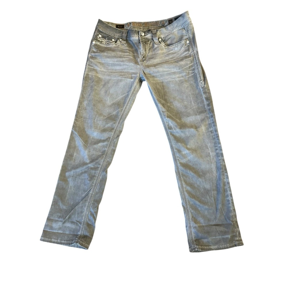 Rock Revival Boris Crop Jeans Embellished Pockets Gray Wash Size 31 (Fits 31x27)